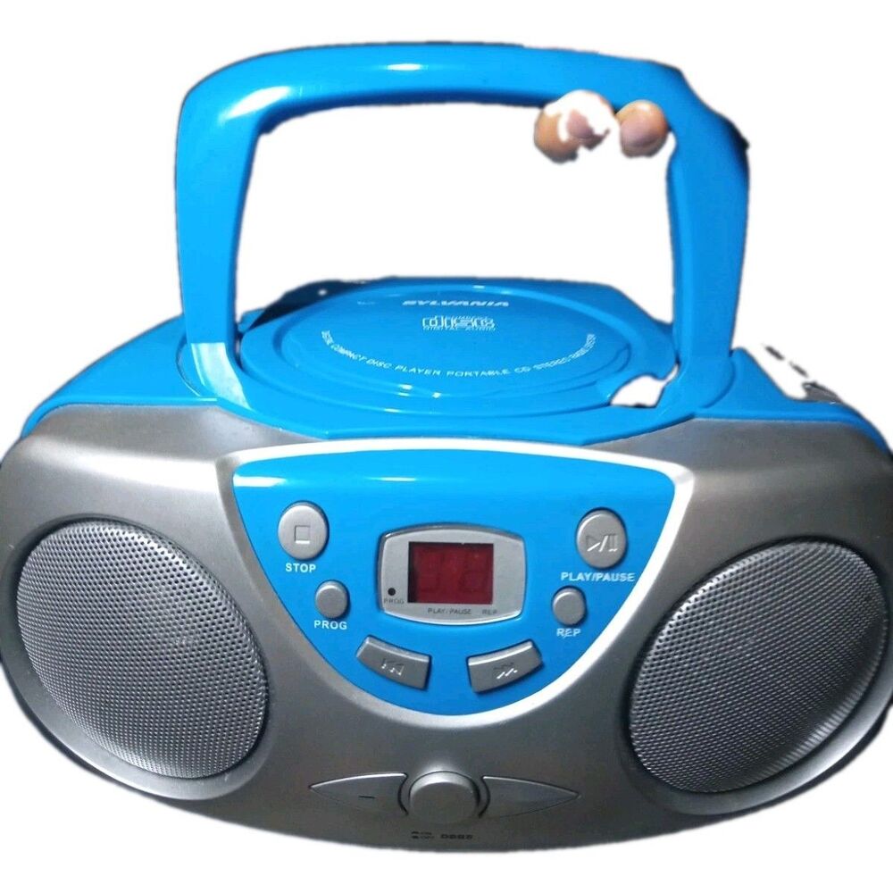 Sylvania Portable CD Player AM FM Radio Blue Retro Boombox SRCD243M WORKING